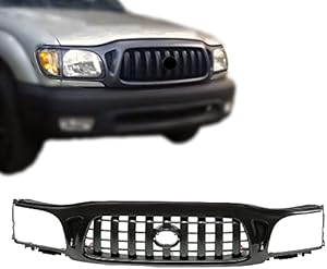 JustDrivably Replacement Parts Front Grille Grill Assembly With Black Shell With Black Insert Compatible With Toyota Tacoma 2001 2002 2003 2004 Pickup Truck