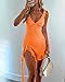 ZREQV Summer Dresses for Women 2026 Bodycon Sexy Sleeveless V Neck Backless Y2K Slit Ruffle Trim Fringe Cocktail Party Mini Mesh Tank Dress Orange M