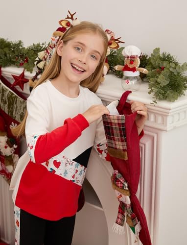 Image of PATPAT Girls 2 Piece Outfits Size 6-7 Years, Christmas Patterned Sweatshirts and Leggings Clothing Sets Christmas Outfits Sweatsuit Joggers Lounge Set Tracksuit Kids Clothes Girls