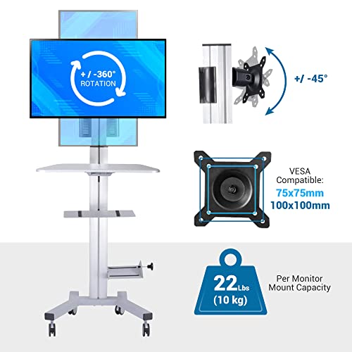 Aw Adjustable Rolling Computer Cart Mobile Pc Standing Workstation With Monitor Mount Keyboard Tray Printer Cpu Holder Wheels For Shop Home Office Silver #TOP5