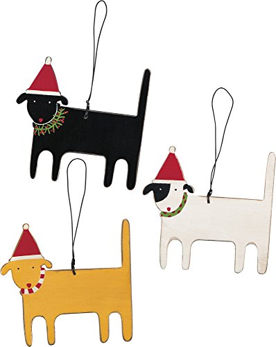 Primitives by Kathy Rustic Wood Ornaments, Set of 3,, White, Black, Yellow (23155), Christmas