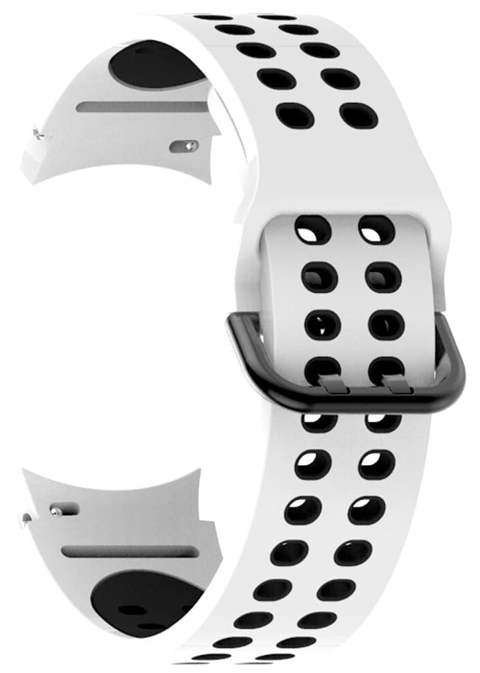Image of FOLX FAG05 Sport Ni-ke Airhole Silicone Strap Compatible for Samsung Galaxy Watch 4 Band & Galaxy Watch 5 Band 44mm 40mm /Watch 5 Pro Bands 45mm /Galaxy Watch 4 Classic Bands 46mm 42mm,20mm Sport Strap Wristbands for Men Women Unisex (WHITE & BLACK)