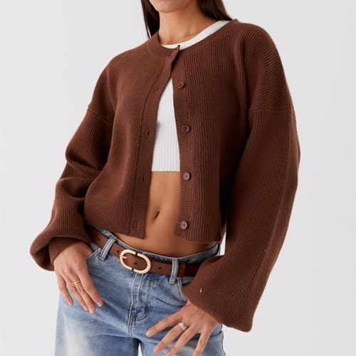 Image of Women Y2k Crop Cardigan Sweater Long Sleeve Button Down Cardigan Vintage Open Front Sweater Cute Knit Pullover Tops