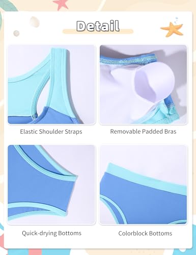 Image of Gaupafmb Girls Bikini 3PCS Swim Sets Color Block Crop Top Briefs with Shorts for 7-16 Years