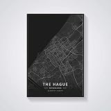 LA HAYE Ville Carte Nordique Salon Décoration Toile Affiche Noir Gris Moderne Décor À La Maison Art Impression Peinture Convient pour Chambre Décoration Murale 40x50 cm/16x20 inch