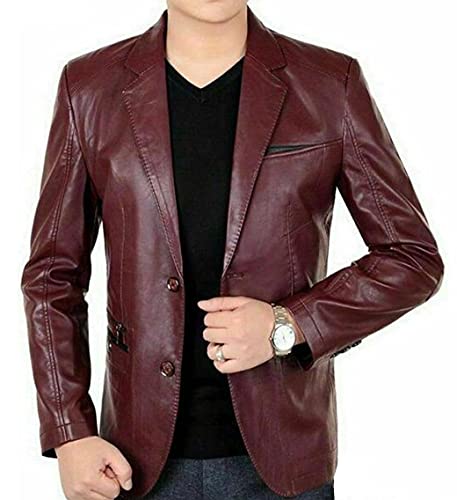 Blazer en cuir véritable homme marron coupe ajustée veste