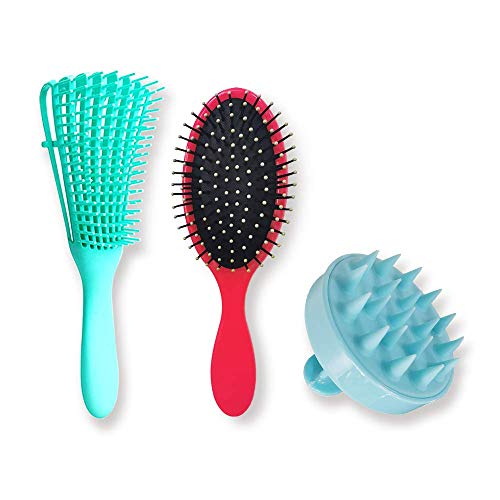 Wet brush, Detangling brush and shampoo brush 3 pcs, soft and firm, suitable for all hair types of men and women, can be tangled and tangled easily.-red