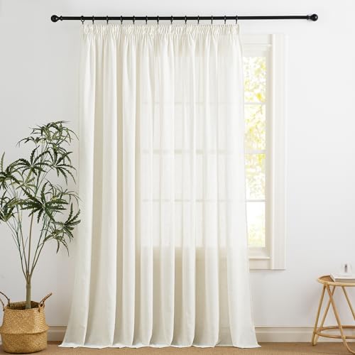 KGORGE Voilage Grande Largeur - Rideaux Voilage Galon Fronceur en Lin, Decoration Maison Fenetre Chambre Salon, Panneaux Intérieurs Largeur 300cm et Hauter...