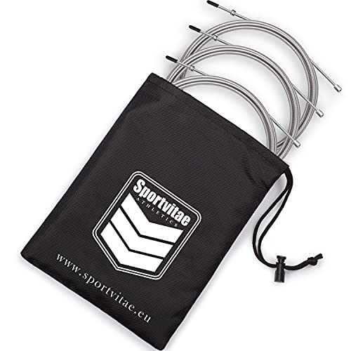 Juego Kit Cables de Repuesto 2.0mm para Comba de Velocidad para Fitness, Crossfit y Boxeo, 3 Unidades, Acero Recubierto PVC, incluye tornillos, tapones y bolsa de transporte Cover