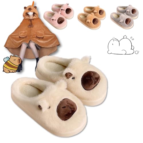 Capybara Slippers & Bath Robes Sets Cute House Slippers for Woman - Fluffy Comfort Wear Slip On Shoes Non Slip Chunky Sole with Wearable Blankets Kawaii Animals Christmas Gift for Daughters Capy-Lover