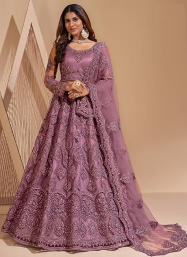 Image of ZAALIMA FASHION Women's Semi Stitched satin blend Lehenga Choli with Embroidered Pattern Unstitched Blouse and Dupatta Set | Women's Lehenga Cholis