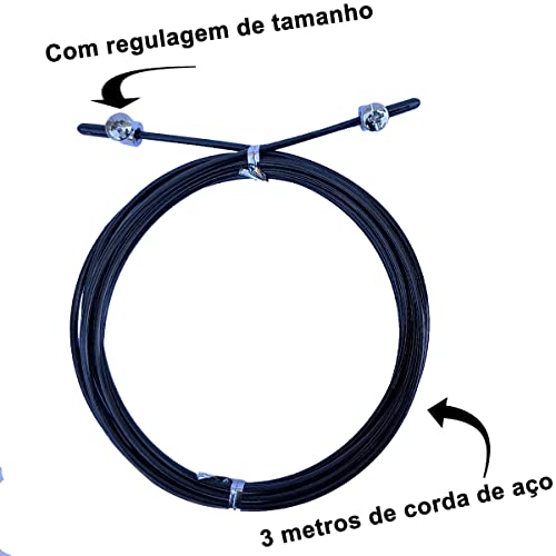Corda Pular Aço Crossfit 3m Rolamento Speed Rope Profissional (Preto)