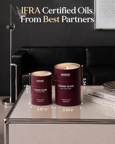 Image of M&SENSE Cherry Bomb Scented Candles, Sweet Candle for Home Scented, Natural Soy Wax Cherry Blossom, Gifts for Women Mom, 11.3 oz 70 Hours Burn