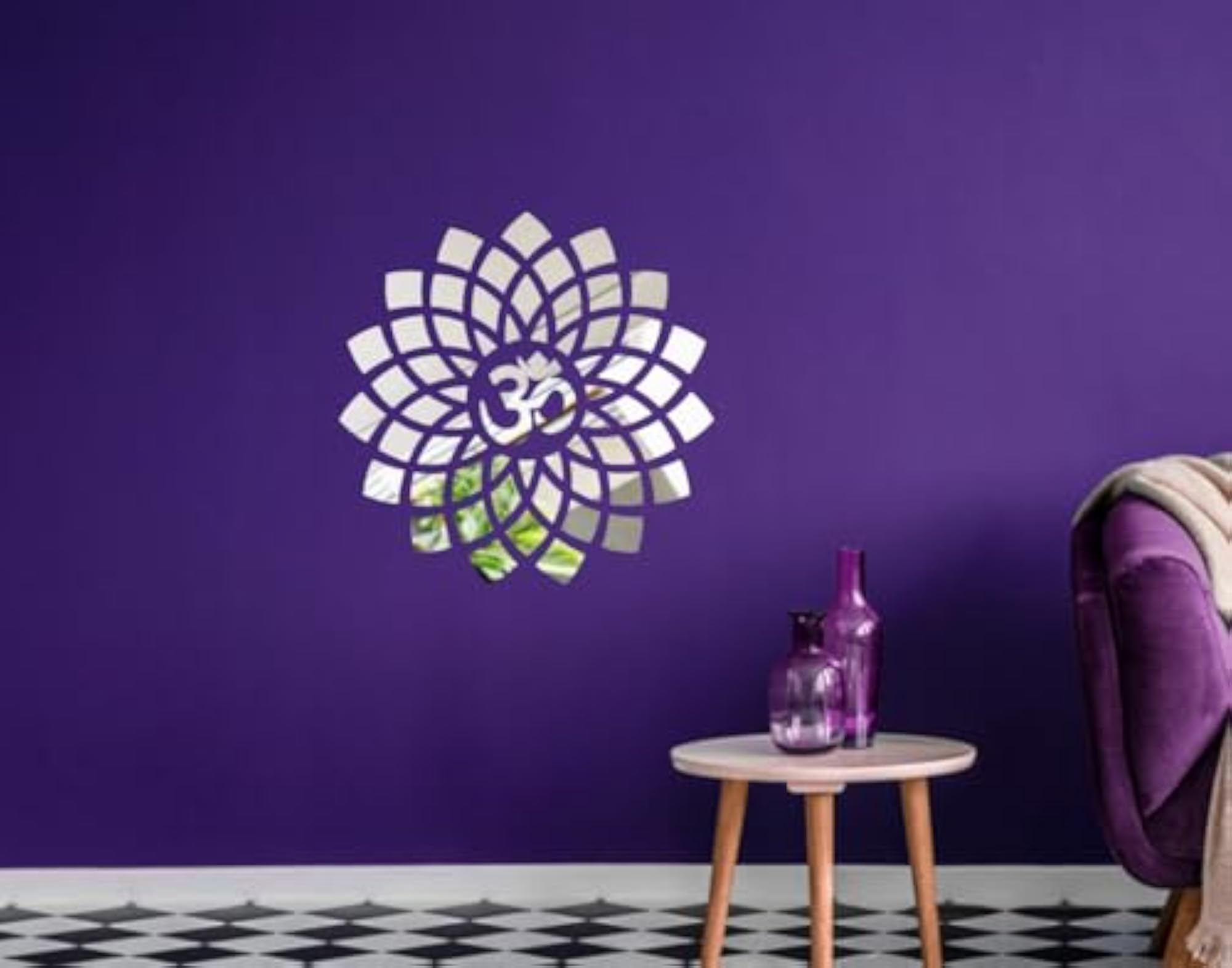 Om Silver Acrylic 3D Mirror Wall Sticker for Home Decor