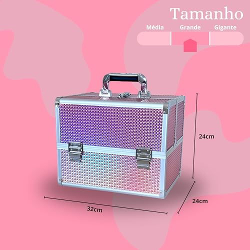 Maleta de Maquiagem Vazia Grande com Interior Aveludado (Arco-Ìris)