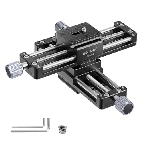 NEEWER Makro Rail Slider, 4 Achsen 360° drehbar Fokussierschiene aus Aluminiumlegierung mit Arca Typ Schnellwechselplatte 1/4' Schraube für Kamera...