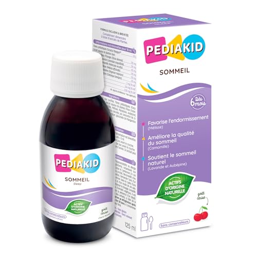 PEDIAKID - Sirop Sommeil - Complément alimentaire favorisant l’endormissement - Réduit les réveils nocturnes - Formule exclusive au Sirop d'Agave Lavande & Marjolaine- Goût Cerise - Dès 4 mois -125 ml