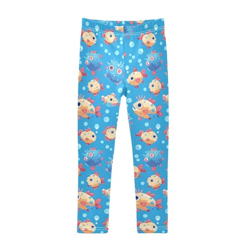 KLL Cute Puffer Hawaiian Fish Puffers Balloon Fish Blowfish Toddler Girls' Cotton Pants Stretchy High Waisted Workout Pants