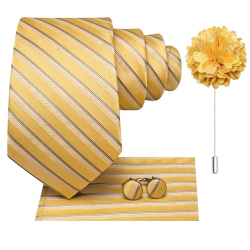 Image of Dubulle Mens Tie and Lapel Pin Paisley Striped Floral Necktie for Men Pocket Square Cufflinks 4PCS Set Wedding Party