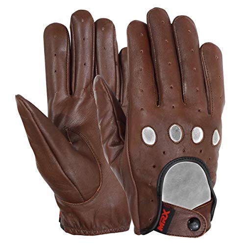 Image of MRX Driving Gloves Button Basic Soft Outdoor Glove Goat Leather Workout Full Finger, Black