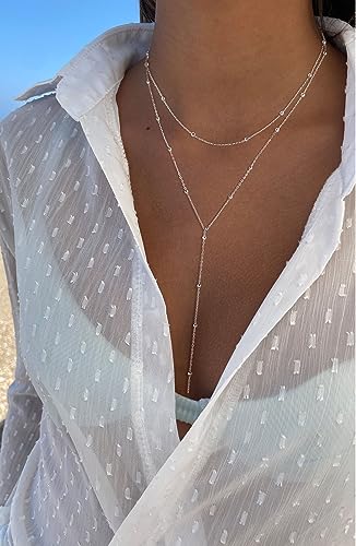 silver plated necklace for women dainty silver plated long lariat y necklace for women trendy chain pendant simple for wedding christmas gifts