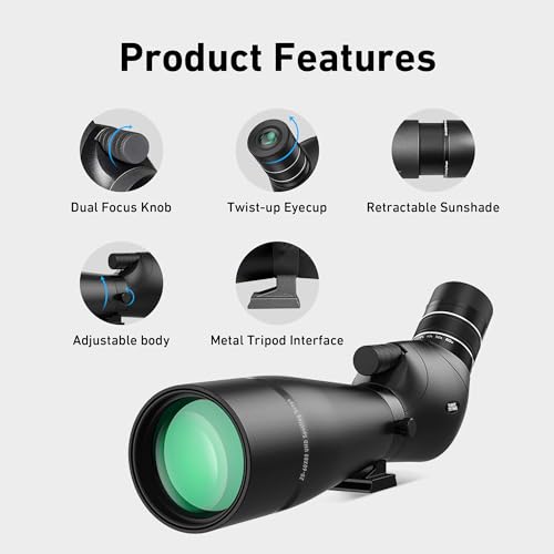 Image of Spotting Scope 20-60x80, Dual Focusing ED Spotting Scopes, FMC Lens, BAK4 Ultra High Definition Spotter Scope with Tripod, Phone Holder, Carrying Bag