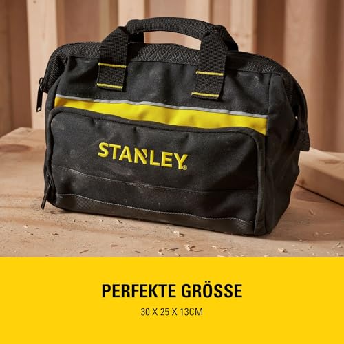 STANLEY Werkzeugtasche (30 x 25 x 13 cm, robuste, kompakte Tasche für Werkzeuge, aus 600 x 600 Denier Nylon, verstärkter Boden, mit 8 Innen- & 2 Außentaschen, Netztasche für Kleinteile) 1-93-330