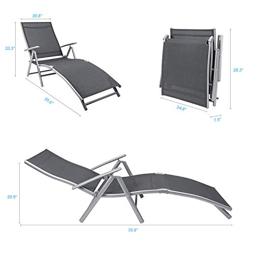 Flamaker Patio Lounge Chairs Adjustable Chaise Lounge Chairs Folding Outdoor Recliners Set Of 2 For Beach, Pool And Yard (Grey) #TOP6