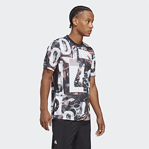 Image of adidas Men's Club Tennis Graphic Tee, White/Black/Coral Fusion, S
