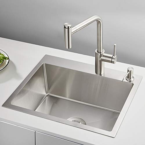 Rovogo 24 X 18 Inches Drop-In Kitchen Sink Single Bowl With 2 Holes, 304 Stainless Steel Handmade Residential Sink With Drain Kit #TOP2