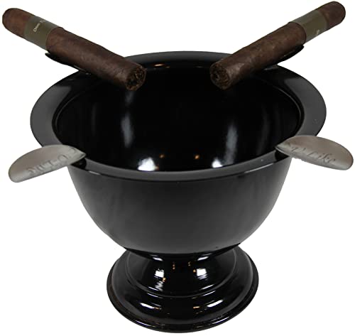 U.like Relax Zone Cigar Ashtray Made In Iron Metal Tall Deep Bowl Box Pressed Wind Resistant Ashtray With 4 Stirrup (Black Glossy) #TOP5