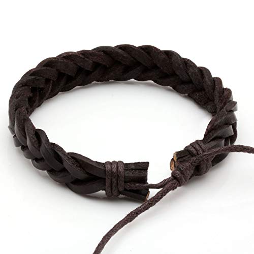 Manfnee 6Pcs Braided Faux Leather Bracelet Punk Cuff Wrap Bracelets For Men Women Adjustable Brown #TOP3