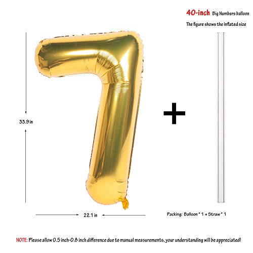 Image of 40In Large Gold Number Balloon 7 Aluminum Foil Mylar Big Number Balloon 0-9 | Suitable for Gold Birthday Parties, Weddings and Anniversary Photography