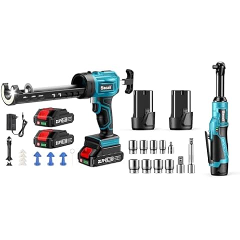 Cordless Caulking Gun w/ 2 Batteries+Uaoaii 3/8" Extended Electric Ratchet Wrench Set Cover