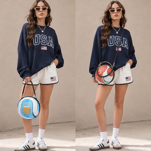 Image of Women Unique Novelty Football Purse, Ball Shaped Handbag Crossbody Shoulder Bag | Rugby
