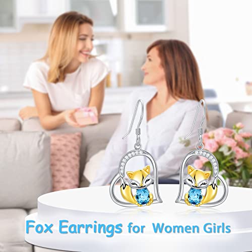 Aoboco Fox Earrings 925 Sterling Silver Fox Heart Dangle Drop Earrings Fox Jewelry Gifts For Women Girls Niece Daughter #TOP5