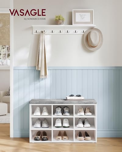 Miniatura 2 de Vasagle Banco Zapatero, Mueble Zapatero, Banco Recibidor Con 9 Compartimentos Y Asiento Acolchado, 30,3 X 78,5 X 48 Cm, Entrada, Dormitorio, Sala De Estar, Blanco Y Gris Lhs009w14