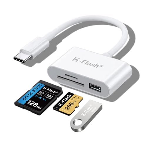 3-in-1 SD Card Reader for iPhone, USB C TF Card Reader, Memory Card Reader for iPhone/Android, Supports SD, TF Card, USB 2.0/3.0, Plug and Play, No App Required
