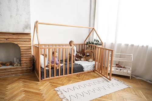 BUSYWOOD Montessori Bed for Toddlers - Floor Bed Frame Full - Floor Toddler Bed with Rails - Montessori Bed Queen- Floor Toddler Bed with Rails - Montessori Floor Bed Frame (Model 21)