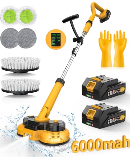 qimedo Battery Electric Mop M2 Pro, 800RPM Cordless Electric Power Scrubber & Mops for Floor Cleaning, Best Automatic Spin Mops with Smart Display,Rotating Mop with LED Light