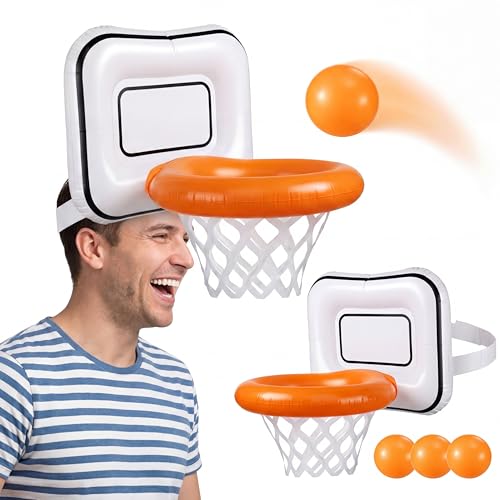 Civaner 2 Pack Inflatable Basketball Hoop Hat Game Head-Mounted Toss