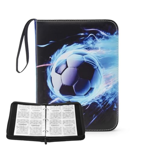 Image of Card Binder - 400 Capacity, Zippered Trading Card Holder for MTG, Sports & Collectible Cards - Acid-Free, Durable & Travel-Friendly Storage (Blue Football, 4 Pocket)