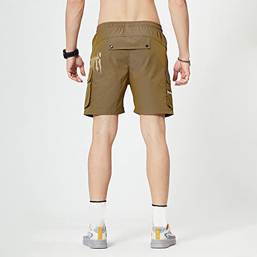 MYNKYLL Calças masculinas Twill Loose Summer Sports Five Point Flashing Outdoor Menino 9, Marrom, Sm
