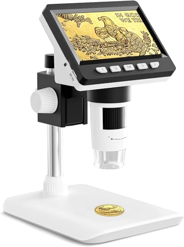 CIMELR デジタル 顕微鏡 4.3" コイン顕微鏡 50-1000倍 充電式USB 電子 拡大鏡 内視鏡 マイクロスコープ 8 LED PC接続可能 可能 Windows対応 USB顕微鏡 肌チェック/回路基板修理/生物観察/細かい部品チェック実験に 【日本語説明書】-白いの商品画像（Amazon）
