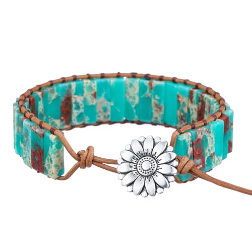 Image of Plumiss Women Boho Handmade Natural Stone Crystal Leather Bead Wrap Bracelets Collection