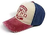 Feelinko Trucker Retro-Cap im Used-Look mit NYPD Motiv Kappe Kopfbedeckung Sonnenschutz Mütze Vintage Sommer Urlaub Herren Fits All rot weiß blau