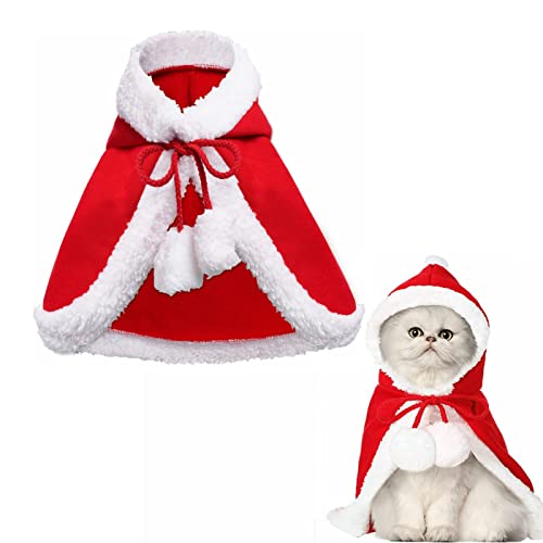Haustier Katze Kostüm Weihnachten Umhang Outfit Weich und Dick Xmas Cape mit Hut Weihnachten Katze Hund Kostüm Haustier Umhang für Katze Welpen Kaninchen Cosplay Dress Up Urlaub Kostüm Cover
