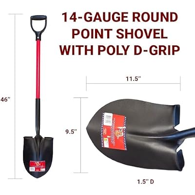 BULLY TOOLS 62510 14 Ga. Round Point Shovel. Fiberglass Dgrip Handle.