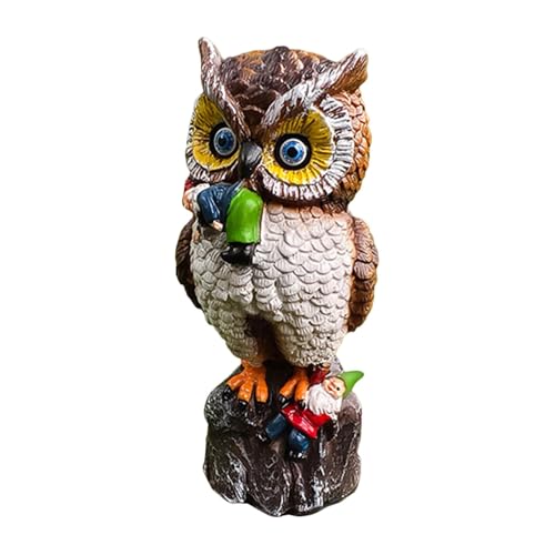 XIAOXIAOYU Decoración de jardín Búho GNOME, señuelo de búho para asustar a los pájaros, figura de animal realista de resina, estatua de búho para decoración de casa, porche, patio