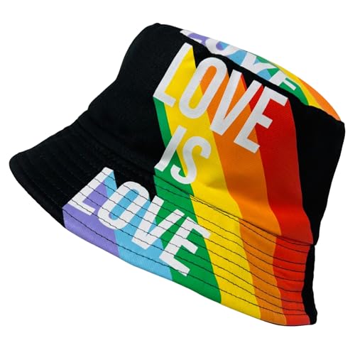 Pride Unisex Bucket Hat Reversible Double-Side-Wear Packable for Travel, Outdoors, and Beach (Black Love is Love)